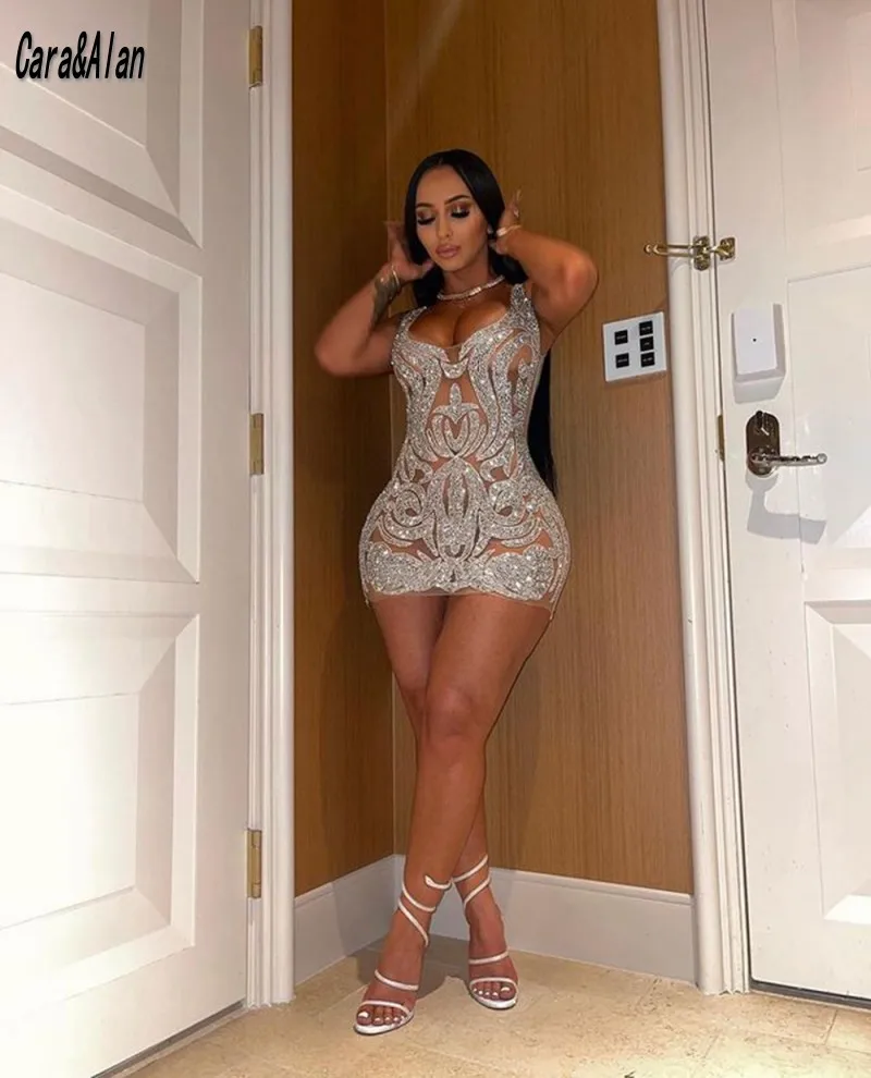 Luxury Rhinestone Birthday Dresses Scoop Black Girls Party Outfit See  Through Mini Cocktail Gowns Customized Short Prom Dress - AliExpress 320