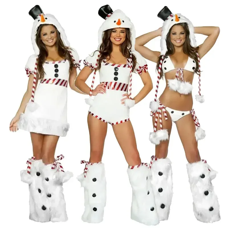 

Women Sexy Christmas White Snowman Cosplay Christmas Costume New Year Party Velvet Snowman Penguin Animal Role Play