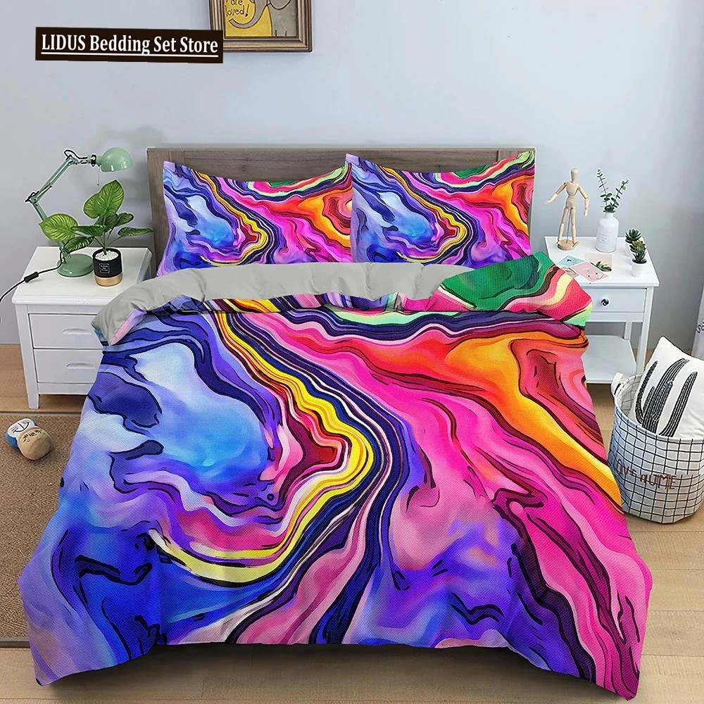 

3D Abstract Duvet Cover King Queen Size Colorful Ripple Bedding Set Psychedelic Geometric Soft Comforter Cover With Pillowcase