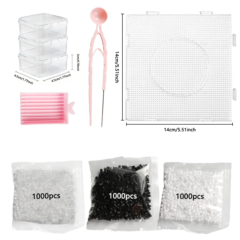 3000pcs Fuse Beads 2.6mm Black White and Transparent Colors Perler Beads With Tools, Highquality Beads, Craft Enthusiasts Gift