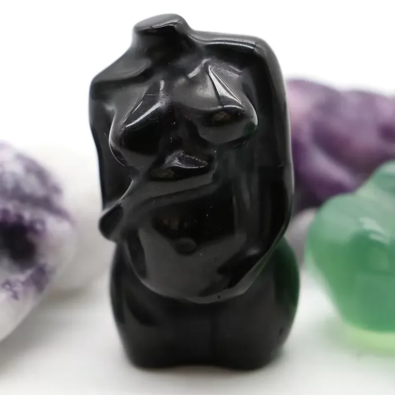 Natural Hand Carved Crystal Souvenir Jadeite Obsidian Feng Shui Gemstone Folk Craft Home Decor Gift for Friends and Family