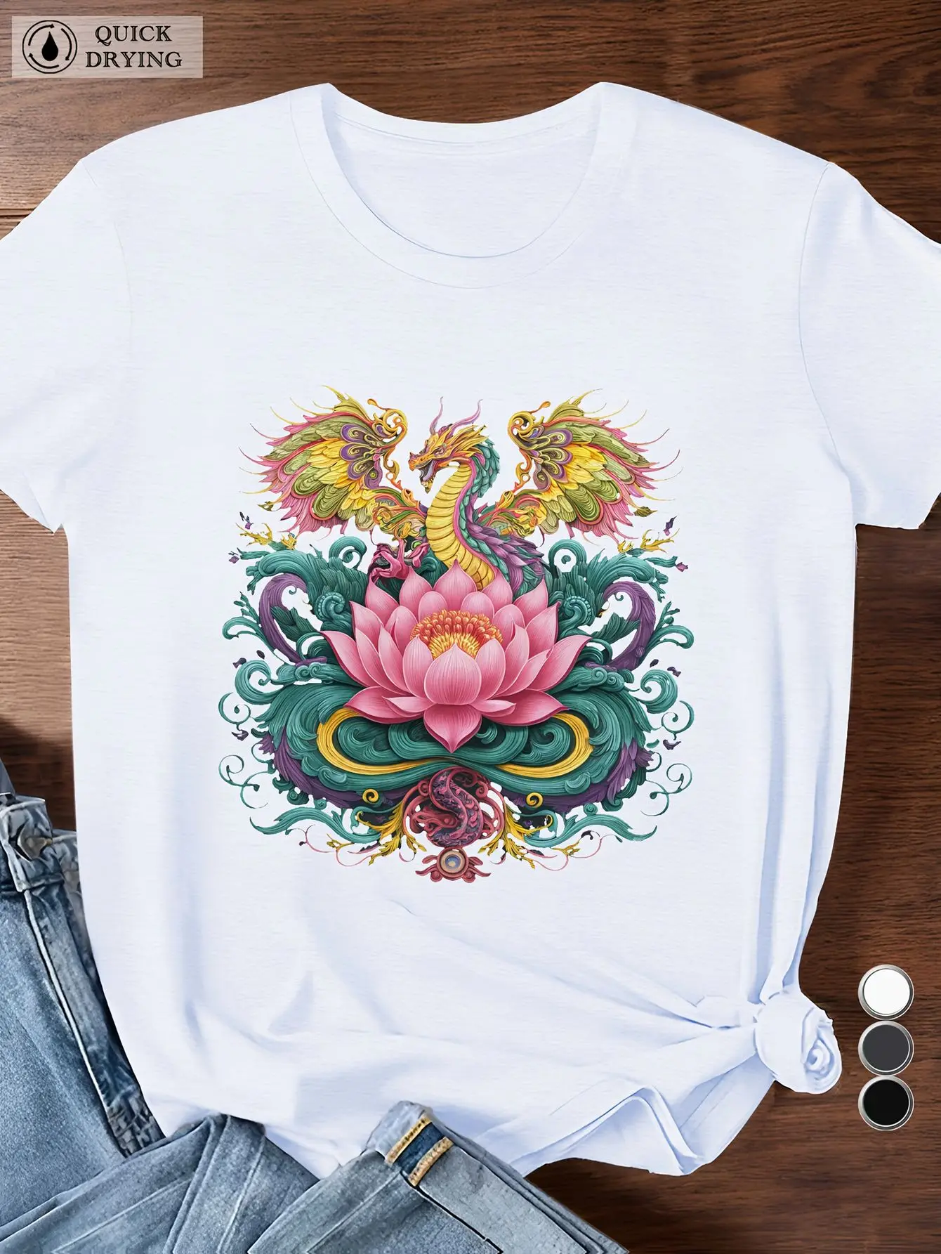 Lotus Dragon Camiseta deportiva de manga corta para mujer, talla grande
