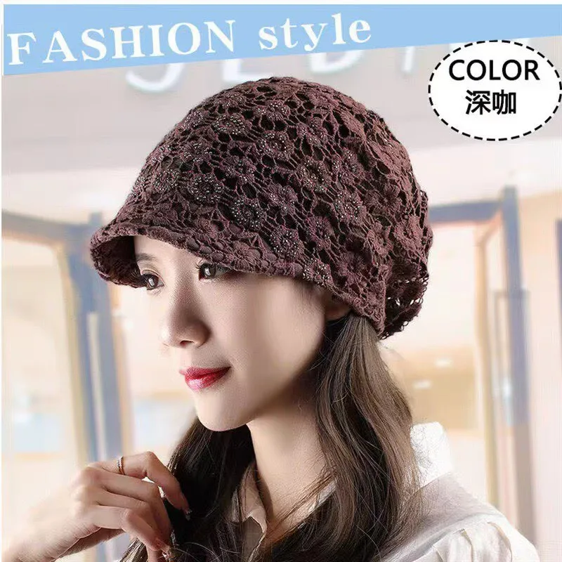 

Весенне-летняя тонкая кружевная шапка-платок с вырезами и стразами – модная женская шапка для маскировки седых волос