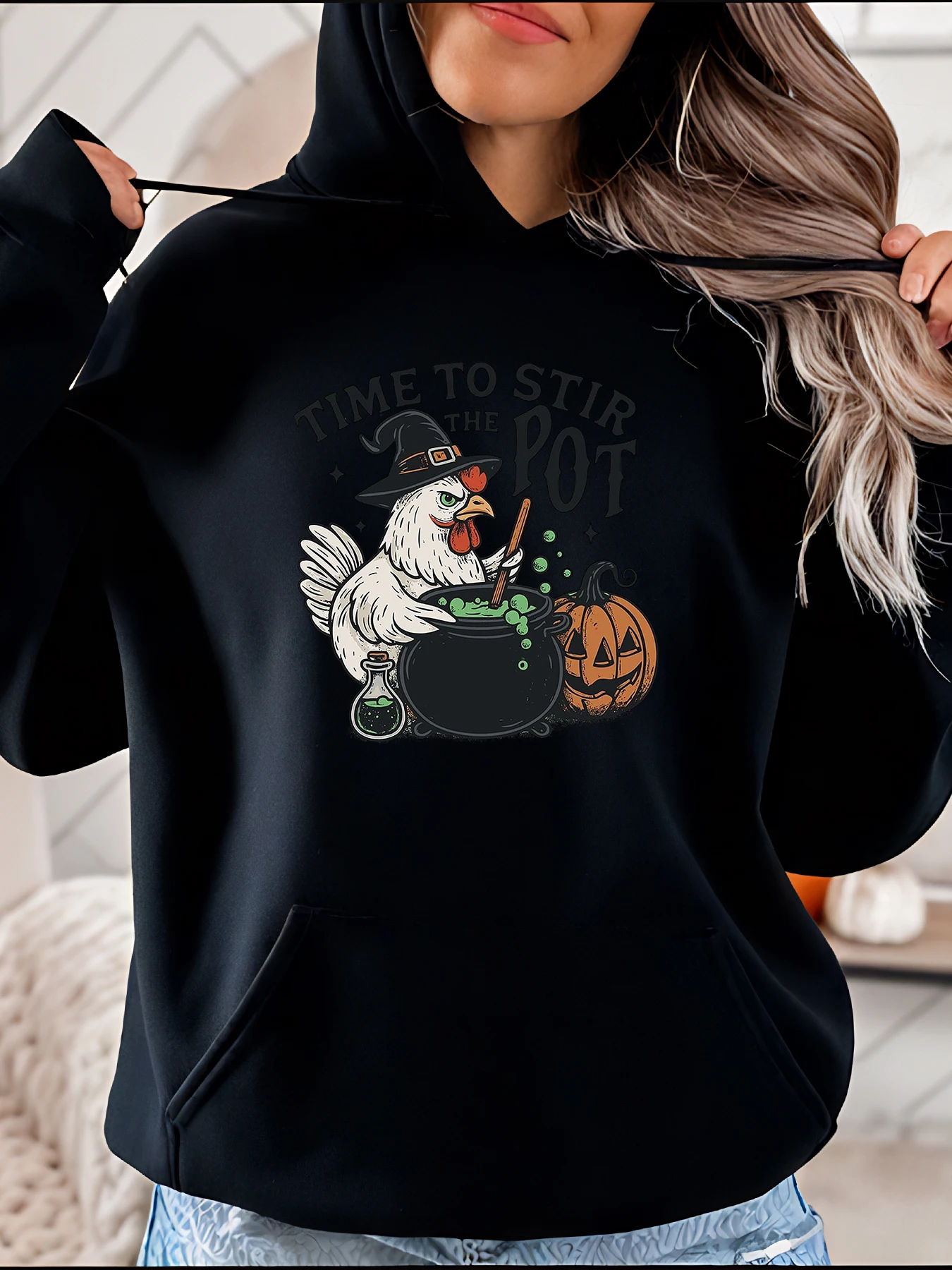 

Толстовка с капюшоном «Курица-Ведьма» на Хэллоуин, женская повседневная толстовка с забавным принтом, осенний костюм на Хэллоуин, праздничная одежда 280