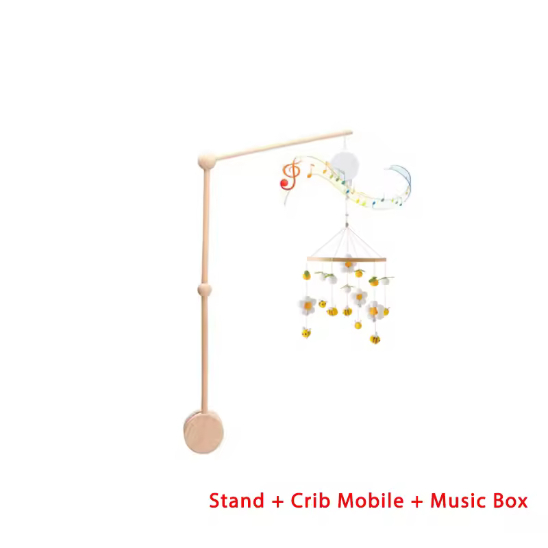 Wooden Crib Mobile Baby Bed Bell Rattle Toy Soft Felt Cartoon Bear Mobile bracket Newborn Music Box Bed Bell Hanging Bracket Toy - Image 38