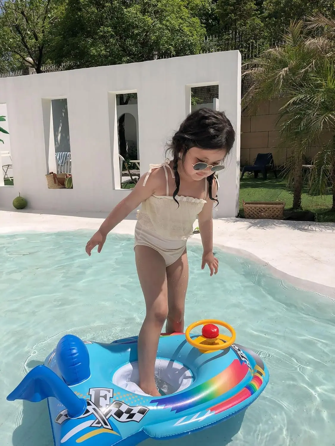 Schattig kind kinderen opblaasbaar zwembadvlotter PVC zomerzwemvlotter luchtbed meer boot zwemmen drijft met 2 handgrepen surfvlot bodybo