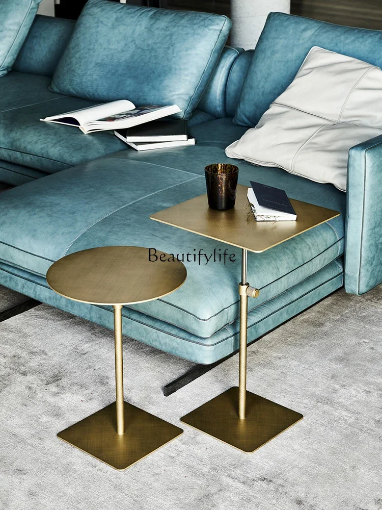 Light luxury liftable small stainless steel metal round table