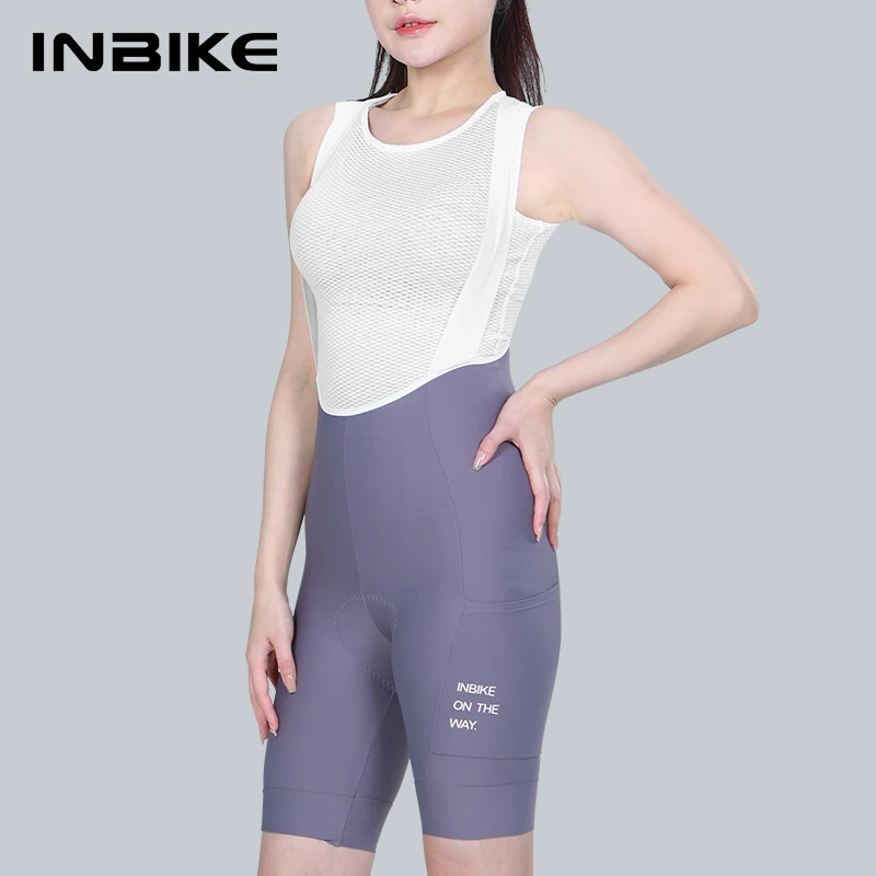 INBIKE Women's Cycling Bib Shorts Solid Color Women's Gel Bib Cycling Shorts Long Cycling Riding Shorts with Side Pockets