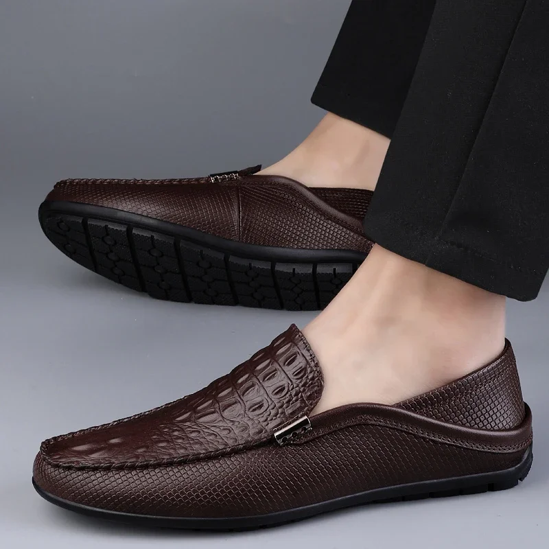 

2023 Autumn Basic Shoes for Male Slip-on Men's Casual Shoes Relief Beanie Flat Leather Men's Shoe Light Man's Leather Loafers