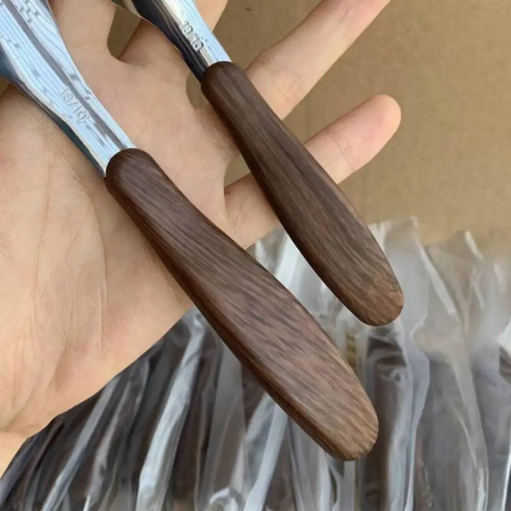 Wood Grain Handle Spoon Premium Dining Utensils Set 2 Pcs Stainless Steel Serving Spoons with Imitation Wood Grain for Kitchen