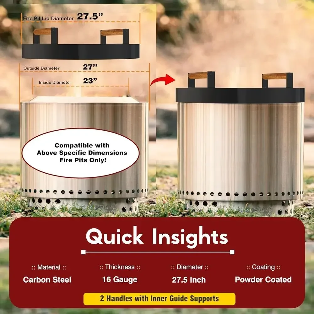 27.5 Solid Carbon Steel Pit Lid with Powder Coating and Dual Wooden Handles