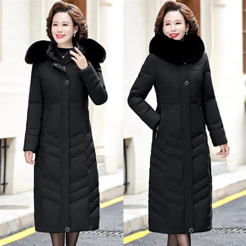 Middle-Aged  Elderly Cotton-Padded Clothes Thicker Longer Mid-Length Over-The-Knee Women's Loose Mother Winter Coat