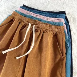 Vintage High Waist Corduroy Pants Women Spring Autumn drawstring women men Pants Full Length Harem Wide Leg Sweatpants Female