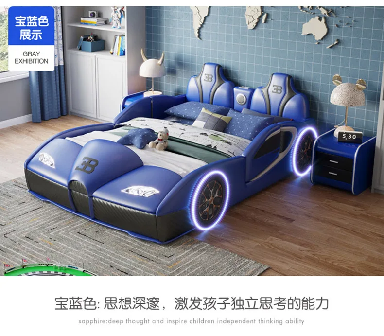 Children's bed boy car bed with guardrail 1.5 meters cartoon solid wood multi-functional double girl baby single bed