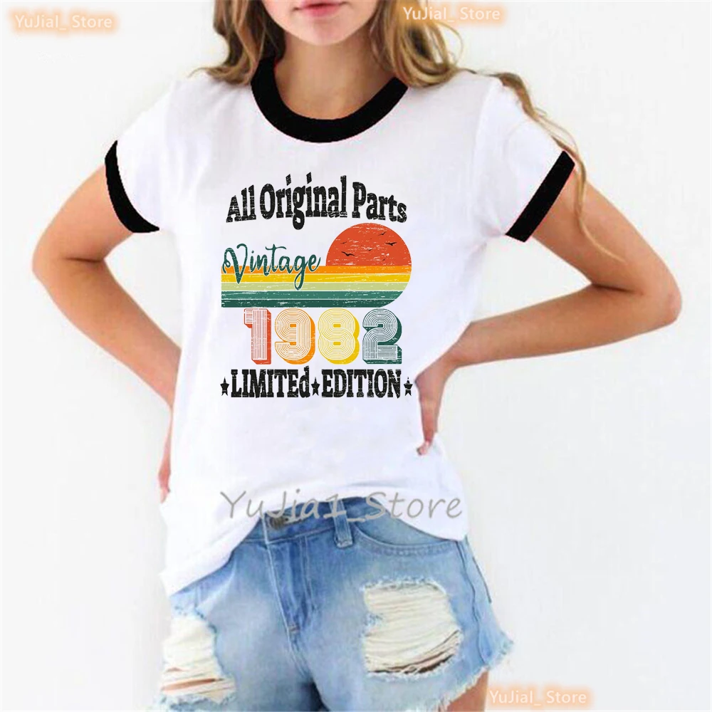 Gemaakt In 1982 Limited Edition Grafische Print T-Shirt Vrouwen Verjaardagscadeau Tshirt Femme Harajuku Shirt Zomer Mode T-Shirt Dames