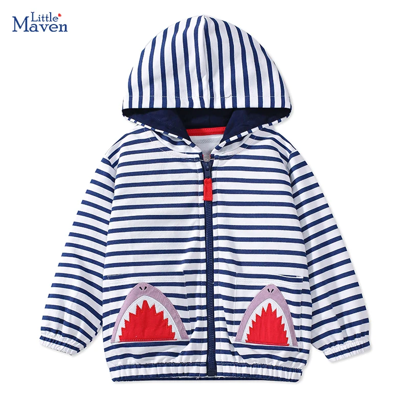 

Little maven Spring Autumn Baby Girls Striped Hoodies Children's Clothing Infants Girls Shark Sweatshirts Cotton Hoodie Jacket