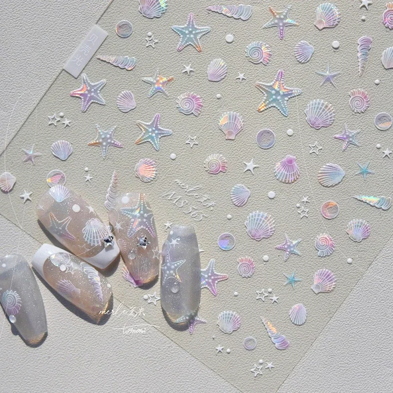 Summer Beach Ocean Shell Starfish Clams Conch Stars Sea Bubble Seasnail Soft Relief Decoration Nail Art Stickers Manicure Decals