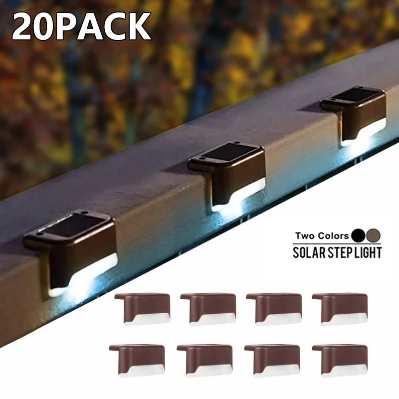 Solar Step Lights Outdoor LED Fence Lights 20 Pack Waterproof Led Solar Lamp for Railing Stairs Yard Patio and Pathway