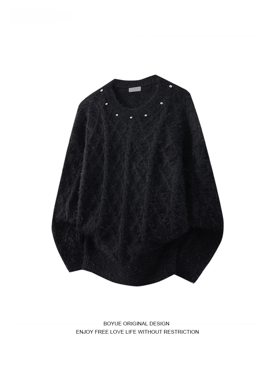 

Свитер Boyue American Sle из искусственного меха норки с вышивкой, круглый вырез, утяжеленный, в стиле стритстайл, однотонный, вязаный