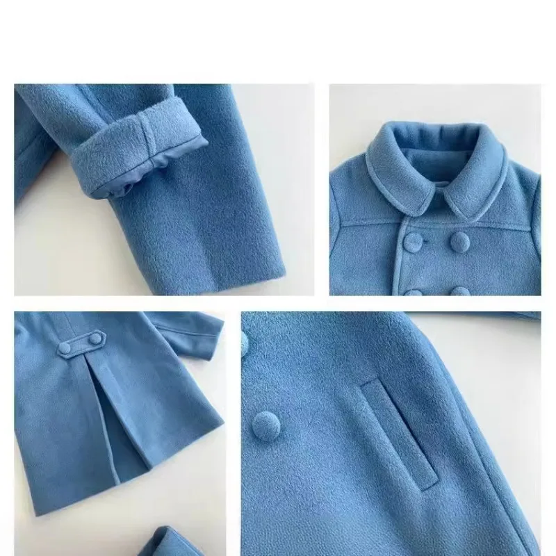 Winter Girl\'s Long Fashion Plus Cotton Coat 2024 Baby Girl Korean Style Thickened Double-breasted Coat Children Warm Jacket