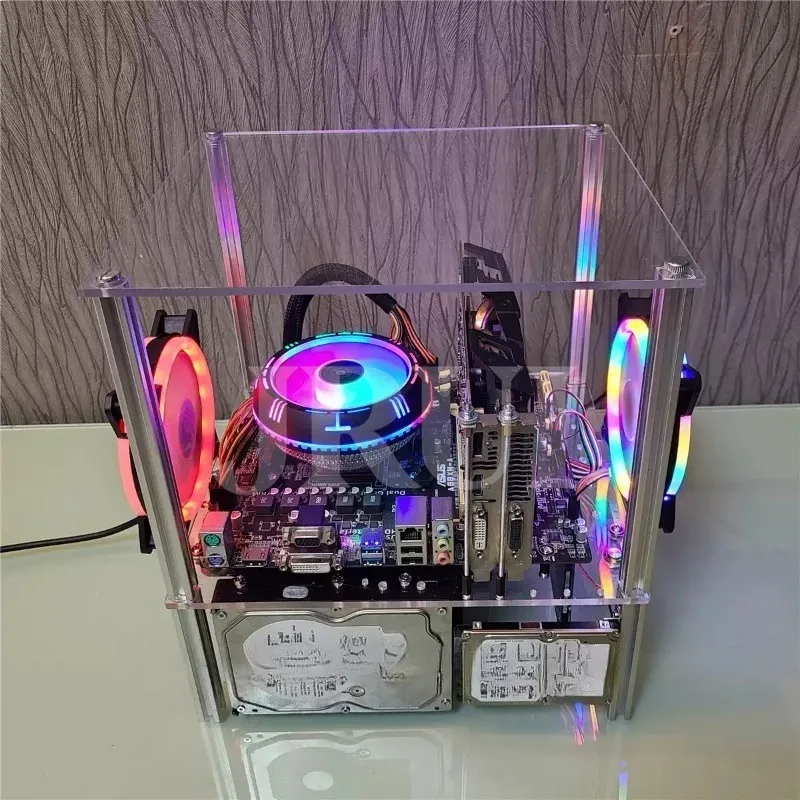Transparent Acrylic Open Air MATX Chassis ATX Desktop PC DIY Custom Assembly Rack For Modding