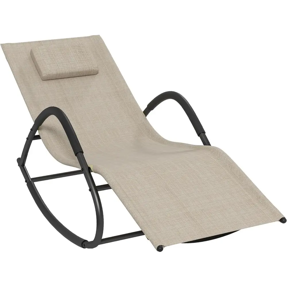 Zero Gravity Patio Chaise, Outdoor Rocker, UV Resistant, Pillow Included, Ideal for Lawn, Garden, or Pool, Light Brown