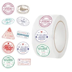 500pcs/Roll Passport Postmark Stamps Cartoon Sealing Sticker DIY Travel Luggage Laptop Suitcase Decoration Stiker Reward Toys
