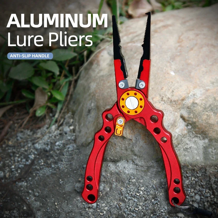 

Aluminum Fishing Pliers, Fishing Multitool Hook Remover Braided Fishing Line Cutting and Split Ring with Coiled Lanyard