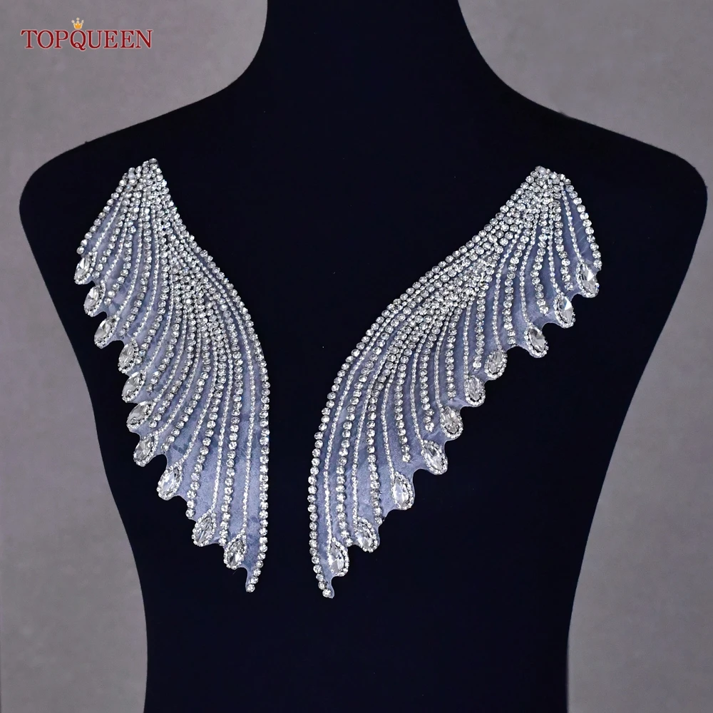 TOPQUEEN Fashion Rhinestone Decorative Applique for Iron On Suit Dress,Glitter Sewing Patches,DIY Accessories SP55
