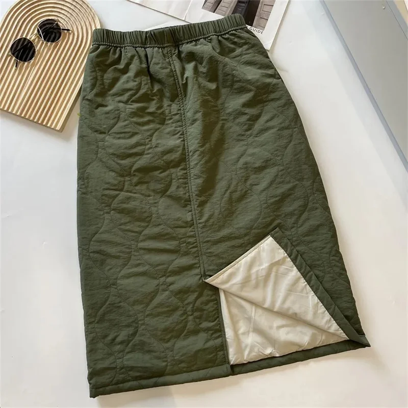 Women's Green Black Skirts New Spring Autumn Winter Fashion Half Length Skirt Outdoor Warm Cold Proof Skirt Versatile Skirt