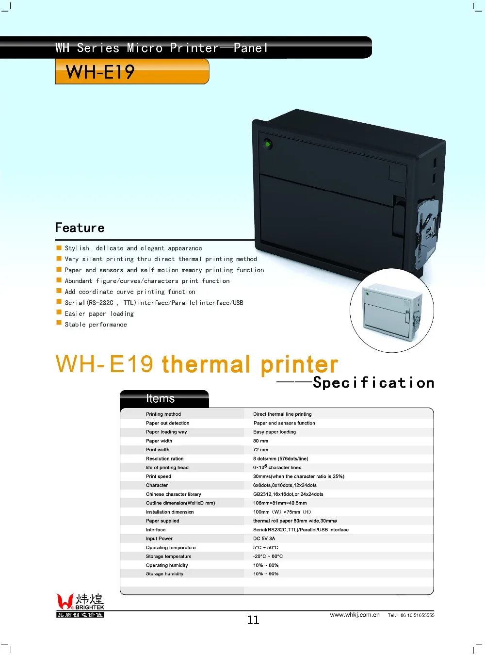 Printer Termal Penerimaan Mini Panel USB WH-E19