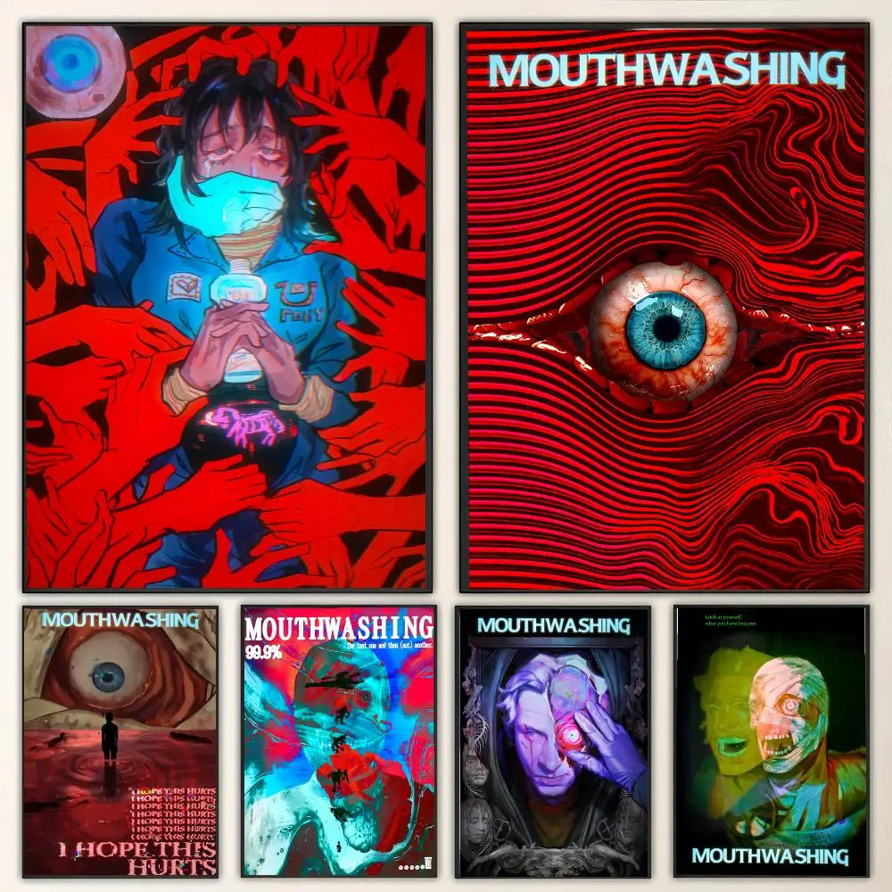 Horror Popular Game M-Mouthwashing Painting Calligraphy Canvas Poster Wall Art for Living Room Bedroom Cafe Decor Gift