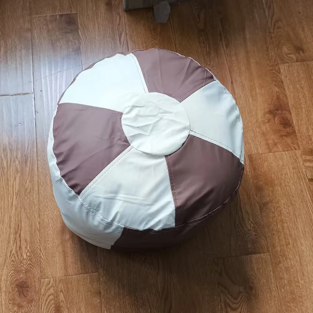 Non-Slip PU Leather Round Lazy Sofa Covers Large Capacity Unstuffed Bean Bag Cover Soft Removable Pouf Cover Corner