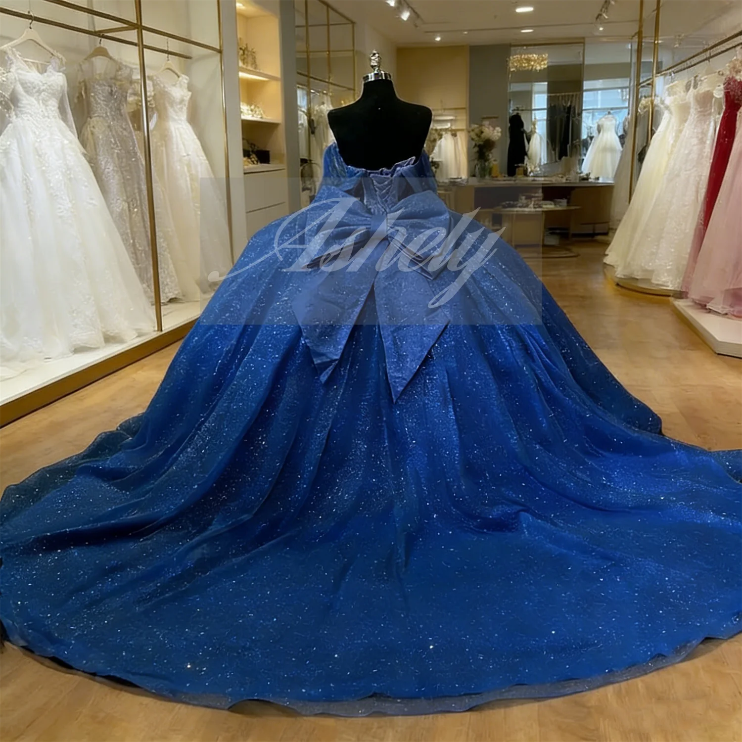 Vestidos de Fiesta Azules Sencillos y Económicos 2026 con Manga Corta, Perlas y Lazo, Vestido de Gala para Cumpleaños, Fiesta de 15 o 16 Años, Quinceañera, Personalizable