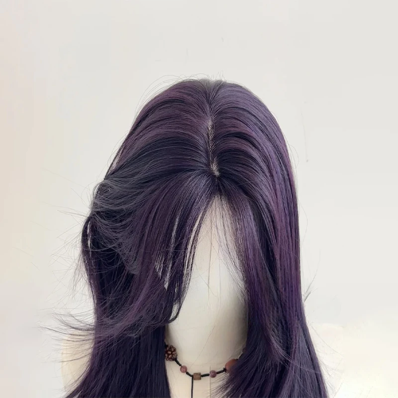 Ashley Dunkellila Perücke, weiblich, 55,9 cm langes Haar, Vorhang, Pony, geschichtet, Natur, glattes Haar, Cosplay, synthetische Perücken, Lolita Perruque – Detail 5