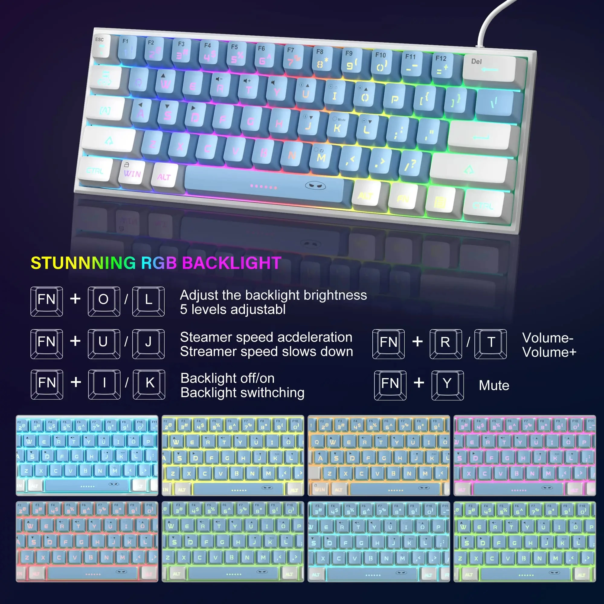 Imagem -03 - Magegee Ts91 60 Mini Teclado Usb de Membrana 61 Teclas com Fio Rgb Retroiluminado Teclado de Computador de Escritório para Jogos para Windows Mac