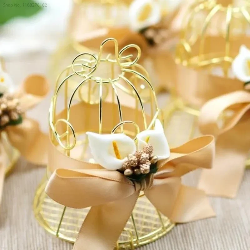 Wedding Candy Box Tinplate Birdcage Bell Gift Bag with Handles Chocolate Favor Boxes Packaging Gift Box Party Supplies Wholesale