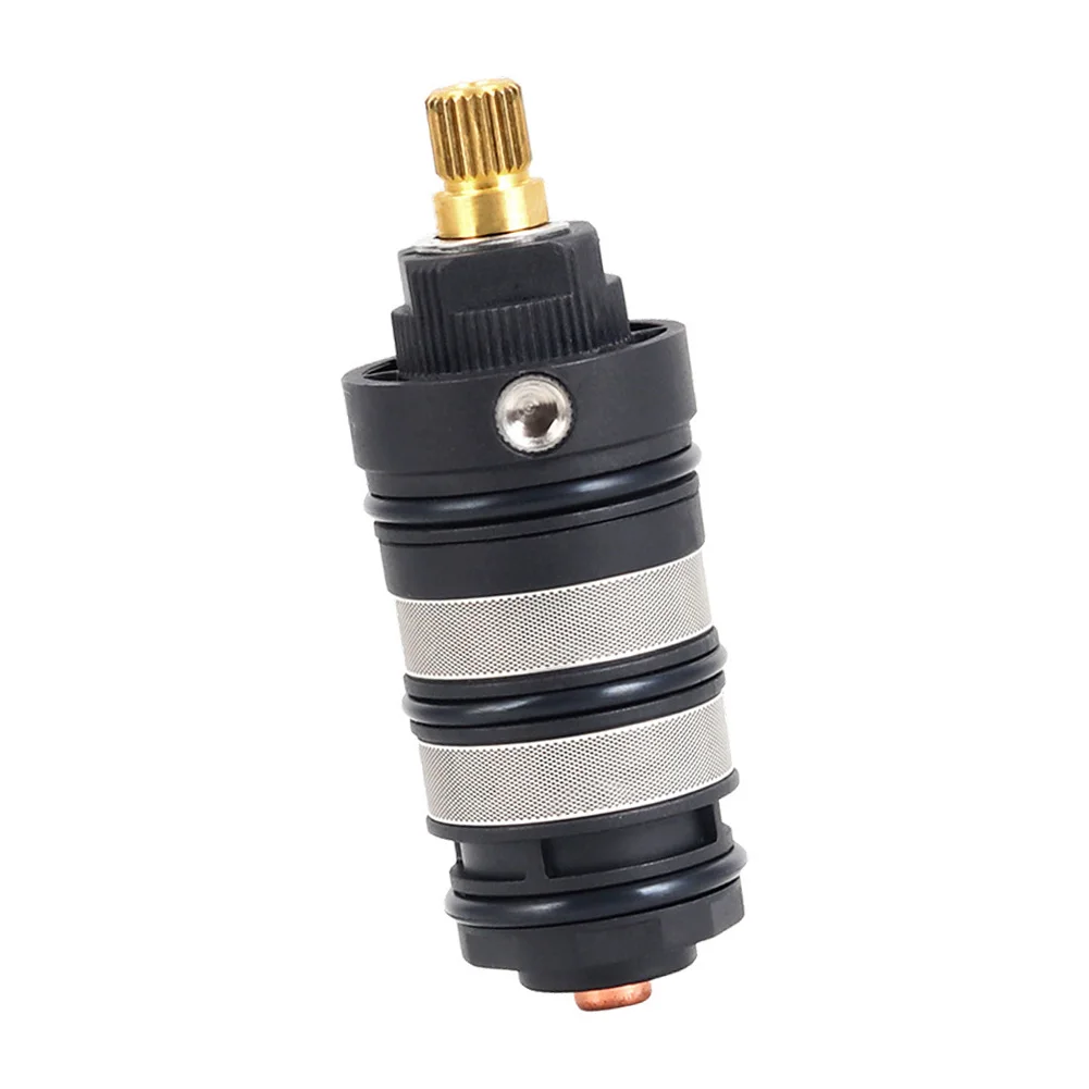 Hot Cold Water Thermostatic Valve Core Brass Construction For Shower Mixer Faucet Precise Temp Regulation 20-50C Range Black