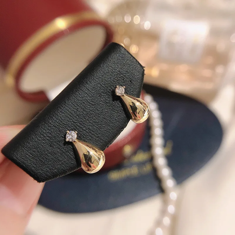 S925 Sterling Silver Plating 18K Gold Water Droplet CZ Earrings for Women Simple Glossy Minimalist Earrings