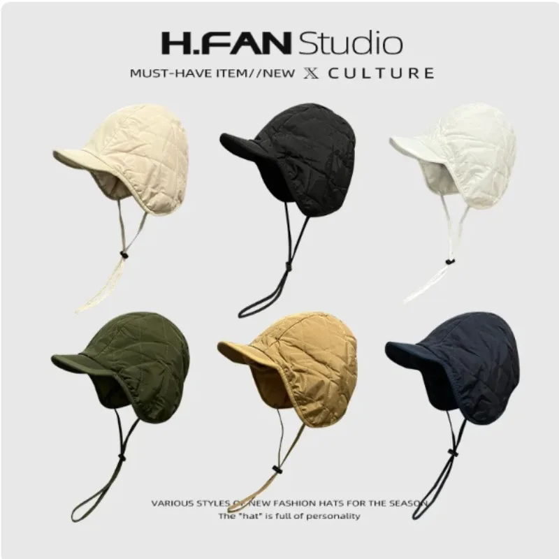 

Korean Retro Bomber Hats for Men and Women Ins Fashion Casual Autumn and Winter Outdoor Ear Protection Warm Lamb Wool Flying Cap