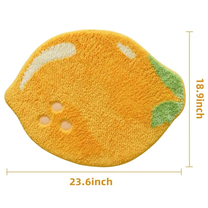 Inyahome Cute Lemon Absorbent Kids Small Bath Mat Yellow Cartoon Fruit Bathroom Rug No Slip Floor Mat 19x24Inches for Home Decor