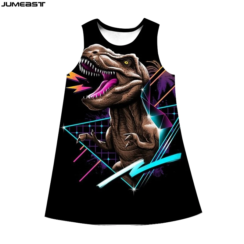 Jumeast Y2k Women 3D Printed Dresses Hip Hop Animal Dinosaur Summer Fashion Sleeveless Dress Suspender Nightdress