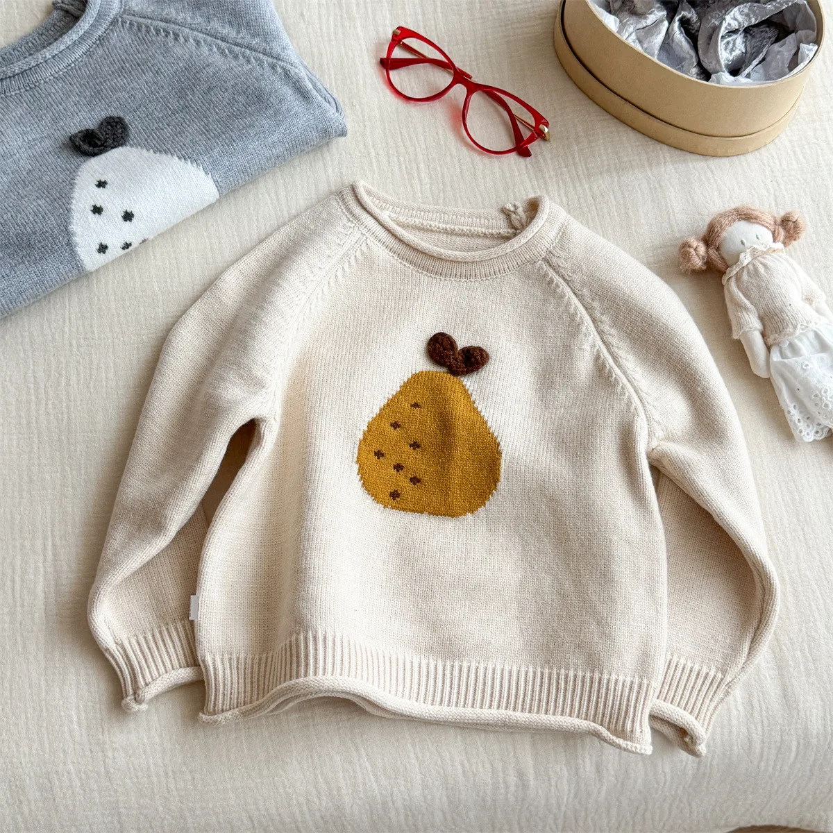 

Детский свободный свитер с круглым вырезом и рисунком, милый вязаный топ на осень-зиму, повседневный удобный трикотаж