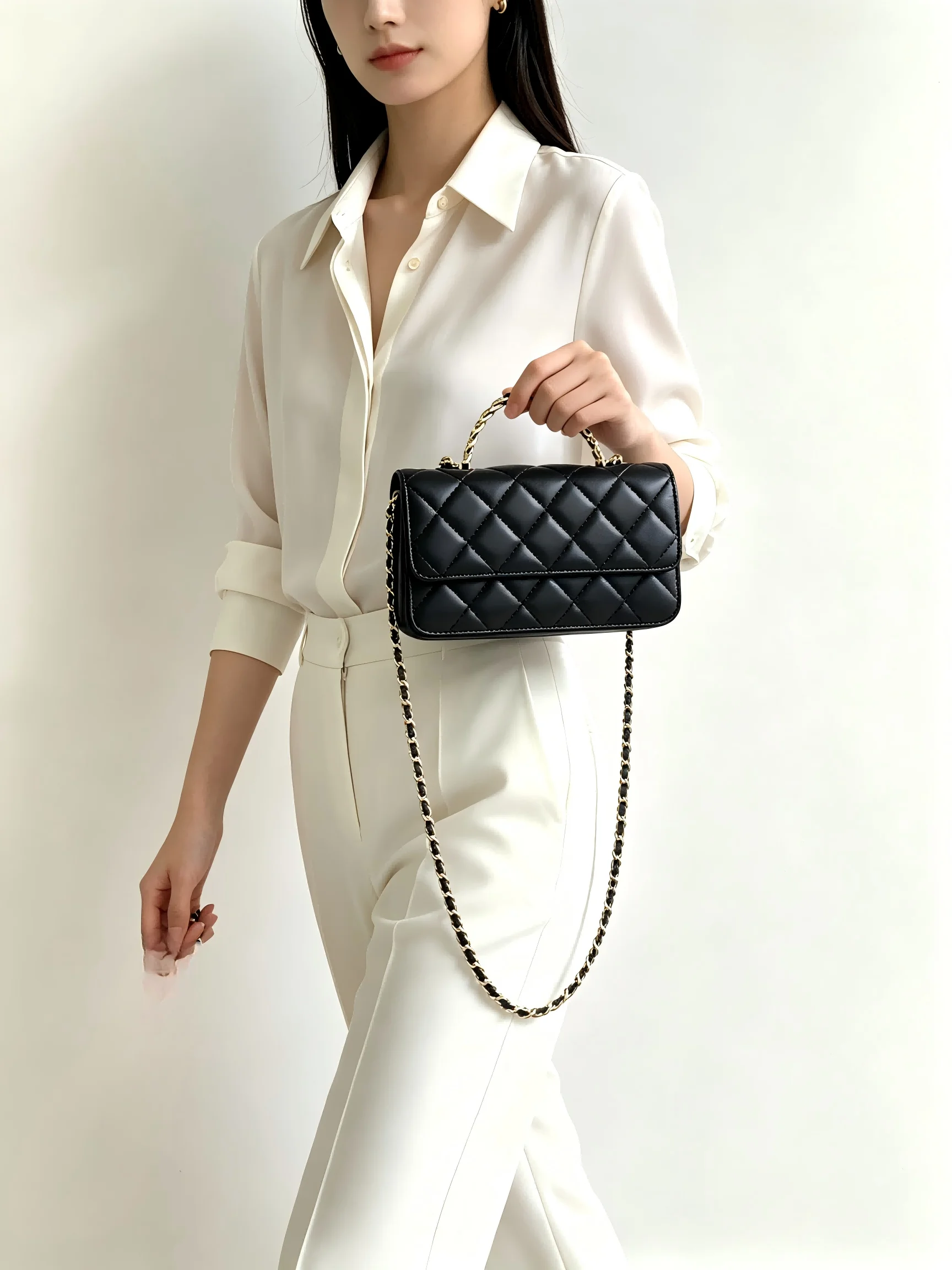Stylish 2026 Leather Lady Crossbody Bag Chain Decor Daily Casual Dating Cosmetic Bag