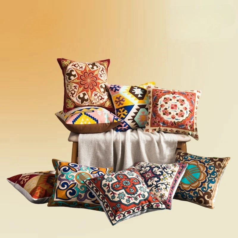 45x45cm Cojines Decorativos sofá Boho bordado algodón Funda de almohada de lino Funda Cojines Funda de cojín artículos de decoración del hogar