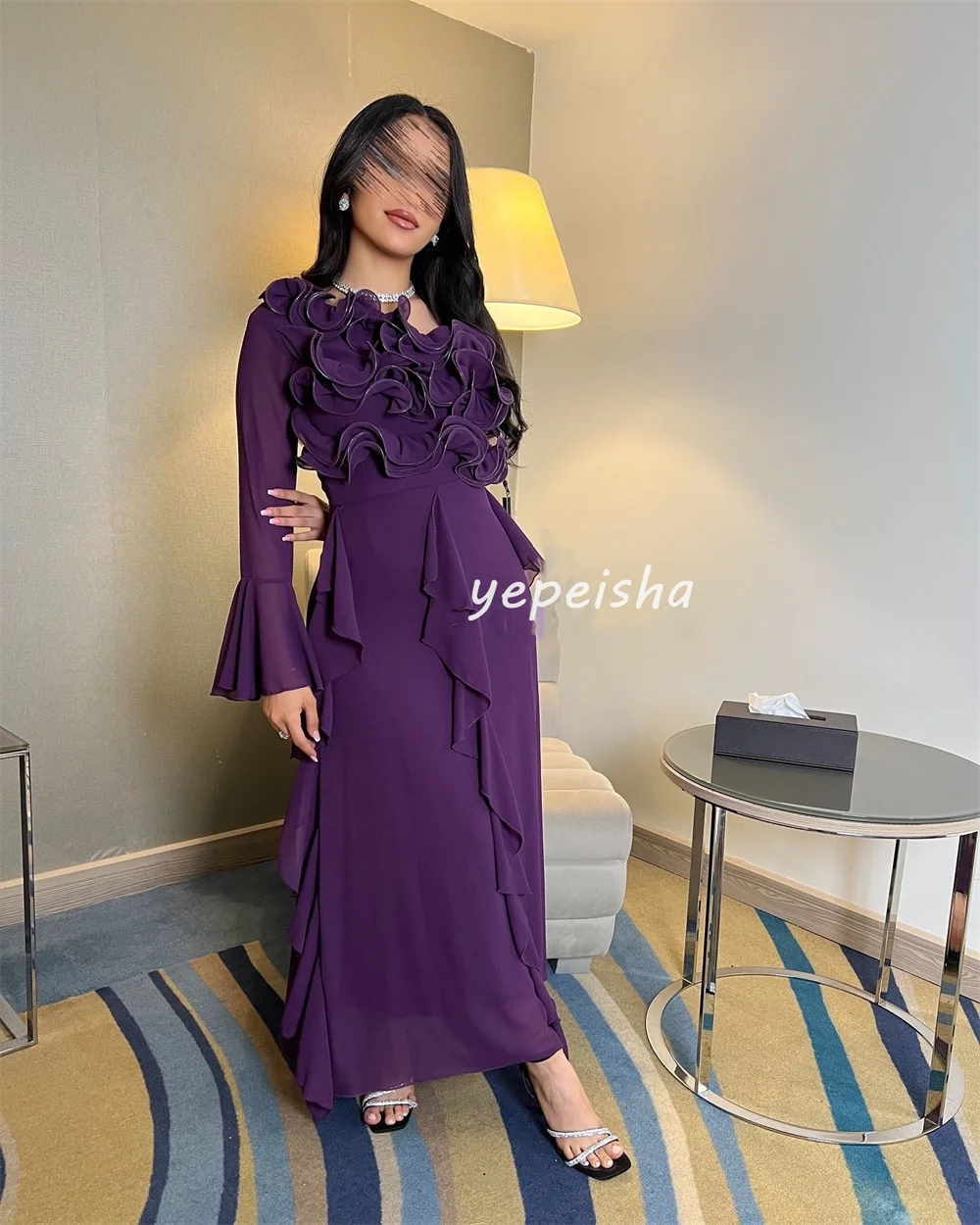 Busana disesuaikan ukuran tersedia sifon lipatan Ruched lurus satu bahu gaun Midi Bespoke gaun acara Formal