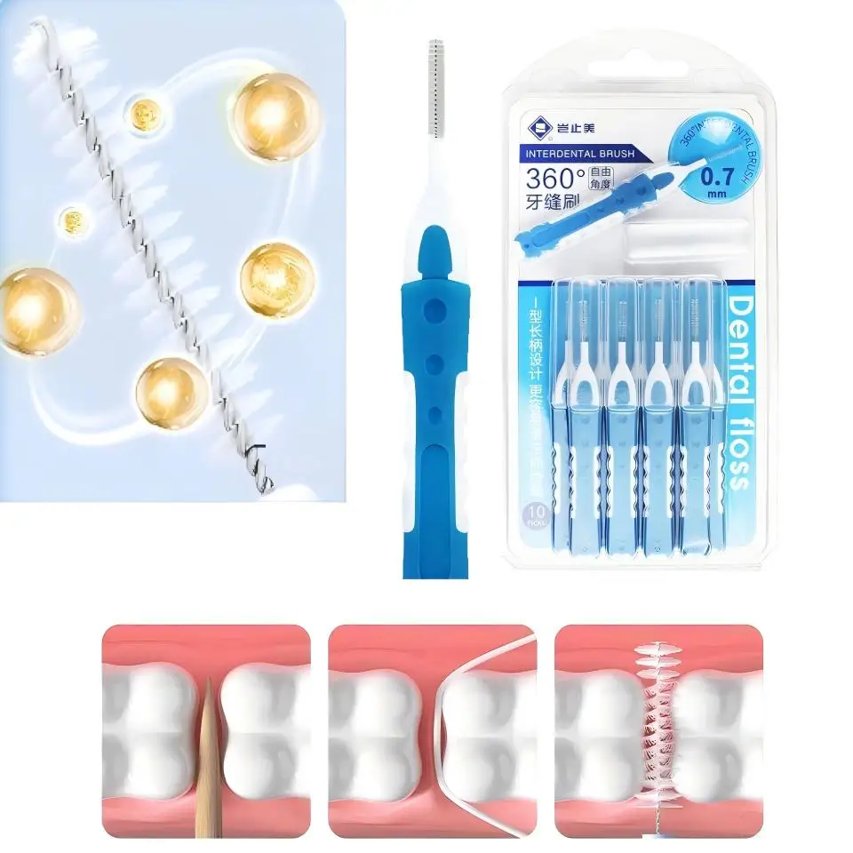 10Pcs I Shape Interdental Brush Set 0.7mm Dental Gap Floss Toothpick Tool For Deep Teeth Cleaning And Orthodontic Braces Care