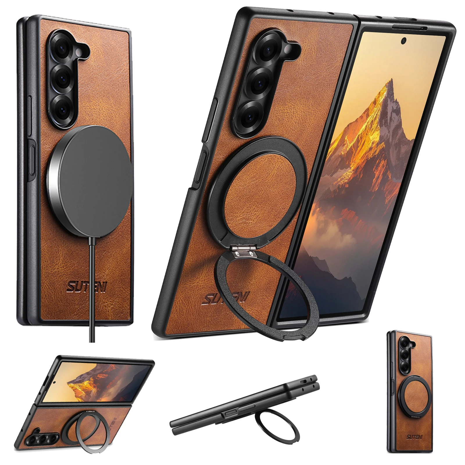 Luxury Classic business Oil wax texture Faux Leather Phone Case for Samsung Z Fold 8Ultra Z Flip 7 6 5 Magnetic Stand Back Cover