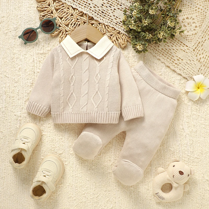Winter Baby Clothes Casual Outwear Long Sleeve Sweater Shirts Tops+Leggings Outfits Sets for Newborn Boys 0-9m Infant Tracksuits