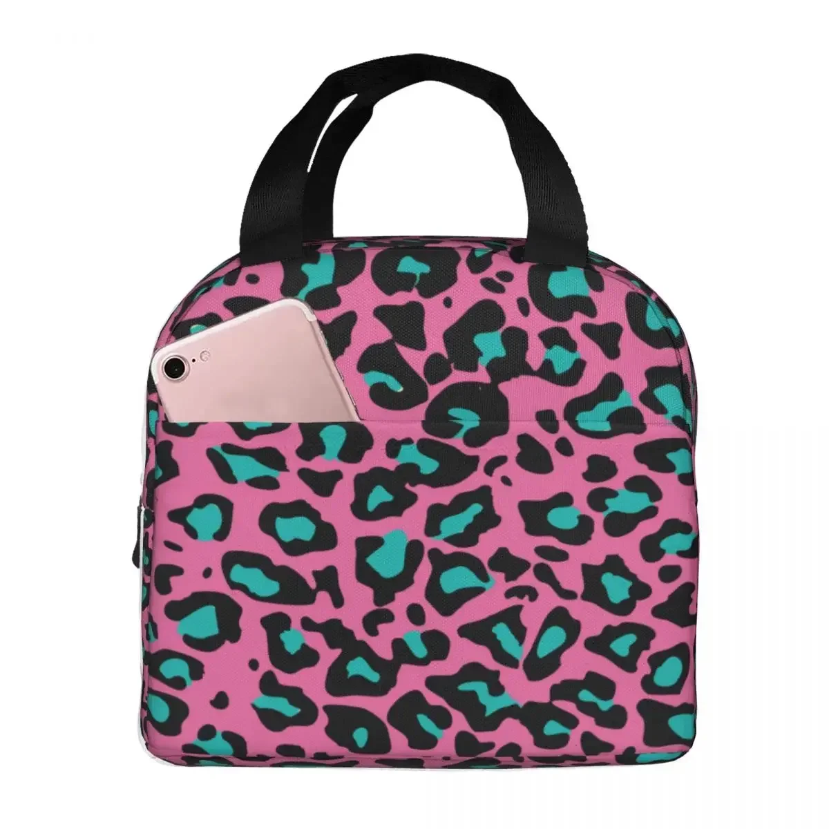 Rose Red Leopard Pattern Lunch Bag Waterproof Insulated Oxford Cooler Animal Thermal Cold Food Picnic Travel Tote for Women Kids